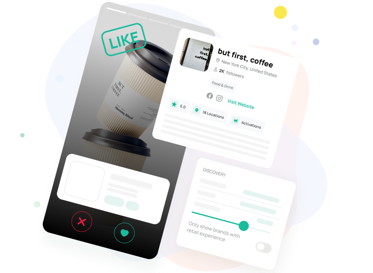 Hero image with cups of coffee & a coffee shop profile frame